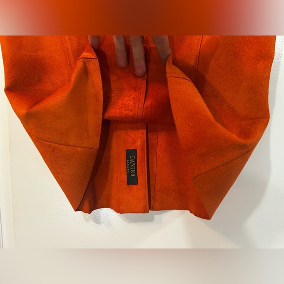 DANIER Leather Orange Suede Button Up Short Sleeve Shirt Sz Small - Picture 9 of 12